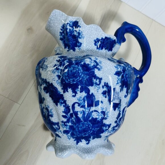Bombay Company Vintage Blue & White Floral Crackle Pitcher Ceramic Pottery Home - Picture 16 of 16